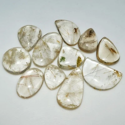 11 Pcs 236 Cts Natural Rutile Quartz Cabochon Loose Gemstone 30x15 18x18mm #3400 - Image 1 of 4