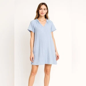 Old Navy SS Demi Swing Kleid Small Cash blau Gaze Baumwolle Rüschenausschnitt neu mit Etikett - Bild 1 von 7