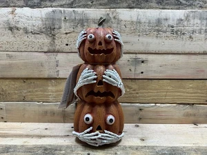 14" Halloween Lights Up Stack Pumpkins "Hear no, See no, Speak no Evil Pumpkin" - Picture 1 of 6