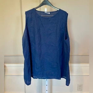 Bryn Walker 3XL Navy 100% Linen Tank Loose Casual Oversized Quality EUC - Picture 1 of 6
