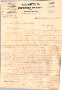 A H Meyer Beer Importer Letter 1895 Hoboken NJ Spratt's Patent Dispute - Picture 1 of 2