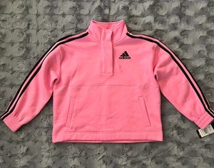 Adidas Girls Pink Pullover, Fleece Lined, Pockets, Logo, Size Medium 10/12 - Picture 1 of 6