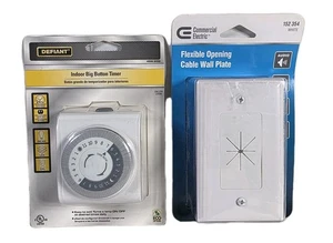 Defiant Plug-In Timer Lamp On/Off 15A Indoor Big Button & Cable Wall Plate White - Picture 1 of 23