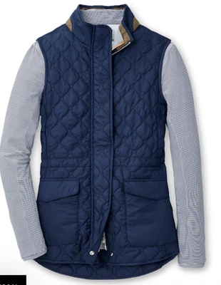 Colete de viagem feminino Peter Millar Addison acolchoado acabamento de lã de cordeiro marinho tamanho P - Imagem 1 de 4