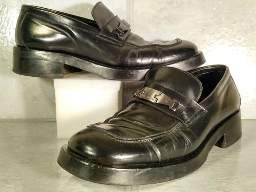 Scarpe couture jeans Versace mocassini neri in pelle Regno Unito taglia 7