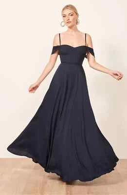 REFORMATION Navy Blue Cold Off Shoulder POPPY Sweetheart Maxi Dress 4 US WEDDING - Image 1 of 4