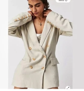 FREE PEOPLE OLIVIA BLAZER In Pebble Jacket Double Breasted size large NWT - Picture 1 of 9