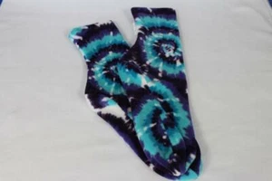 Women's Polar Fleece Socks Slippers Choose Size Purple and Teal Tye Dye - Picture 1 of 2