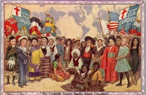 Cartolina d'epoca religiosa XX secolo scuola domenicale crociati convegno card - Foto 1 di 3