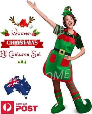 5PCS Xmas Elf Santa Helper Outfit Ladies Adult Apron Costume Cosplay Xmas Party - image 1 of 4