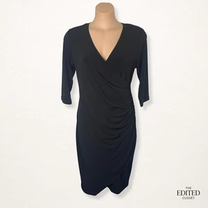 BIRD KEEPERS ✦  BLACK WRAP DRESS 12 ✦ SCULPTING STRETCH ✦ COCKTAIL ✦ WORK EVENT - Picture 1 of 8
