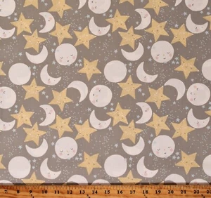 Cotton Stars Moons Night Nighttimes Kids Gray Fabric Print by Yard D659.54 - Picture 1 of 1