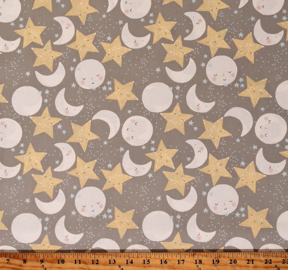 Cotton Stars Moons Night Nighttimes Kids Gray Fabric Print by Yard D659.54 - Image 1 of 1