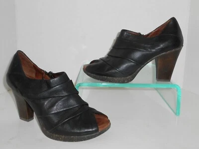 Naya Black Soft Leather Size 7.5 Open Peep Toe Side Zip Heels Shoes Pumps 7 1/2 - Image 1 of 4