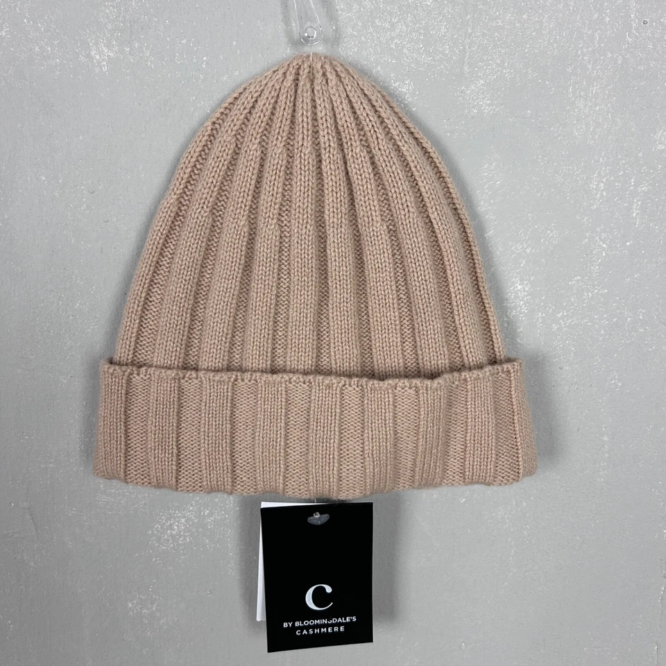 C by Bloomingdales gorro de punto acanalado 100% cachemir tostado NUEVO Foto 1 de 4