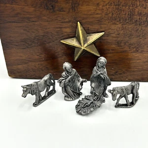 Zinn Miniatur Krippe Set 5 tlg Maria Josef Jesuskind Esel Kuh Weihnachten - Bild 1 von 6