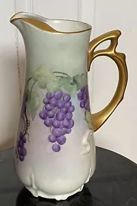 GRAPE DESIGN PORCELAIN DECORATIVE PITCHER / VASE 10” TALL - HAND PAINTED ? - Picture 1 of 7
