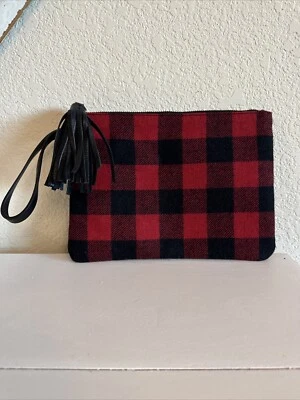 J. Jill Navidad Muñequera de Lana a Cuadros Bolso sin asas Borla Rojo Negro Bolso Cartera Búfalo Foto 1 de 4