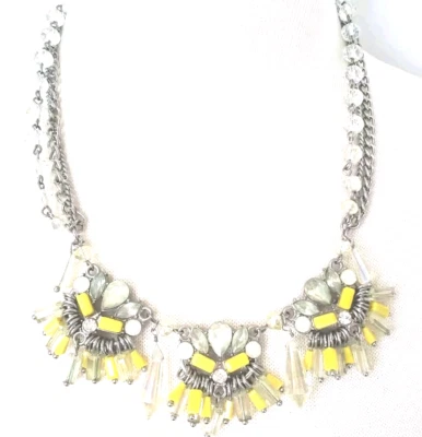 Collar J.CREW Diamantes de Imitación Amarillo 18" Tono Plata Cadena Firmado  Foto 1 de 4