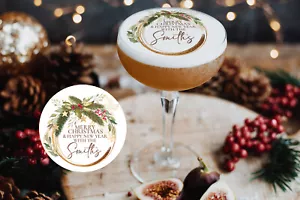 Personalised Christmas Wreath Drinks Edible Topper Party - Picture 1 of 3