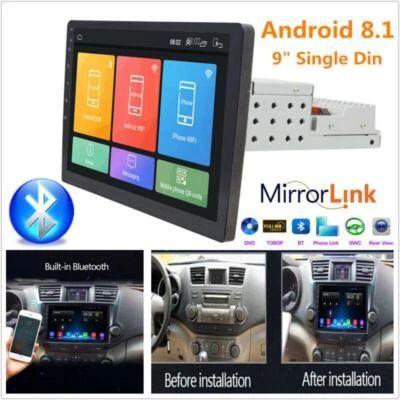 9" Single Din Android8.1 Car Stereo GPS DVD WiFi 1G+16G Player Height Adjustable - Image 1 of 4