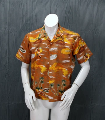 Camisa Hawaiana Vintage - Personajes Españoles con Islas Palmera - Grande Hombre Foto 1 de 4