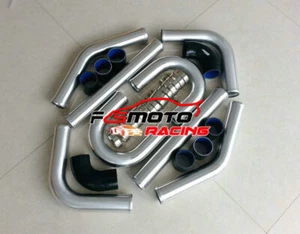 UNIVERSAL 8 PCS ALUMINIUM 2.5" 63mm TURBO BOOST INTERCOOLER PIPE KIT BLACK HOSE - Picture 1 of 7