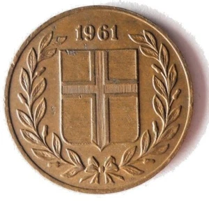 1961 ICELAND 5 AURAR - Excellent Coin - FREE SHIPPING - ICELAND BIN #1 - Picture 1 of 2