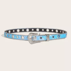 Lady Waist Belt Faux Leather Waistband Glitter Rhinestone Sequin for Skirt Decor - Picture 1 of 21