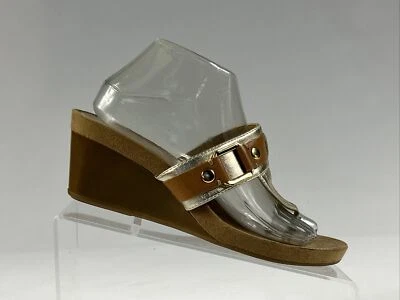 Nine West NWLETGO Women’s Size 8.5M Gold Leather Thong Comfort Sandals - Image 1 of 4