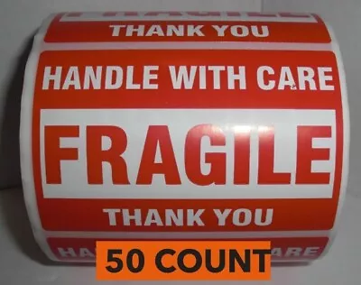 50 Fragile Handle With Care 2x3 Stickers Packaging Safety Mailing Labels -*LOOK* - Image 1 of 4