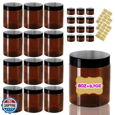 8oz Amber Plastic Jars with Lids 8 oz Plastic Containers with Lids + 20g Samp - Image 1 of 4