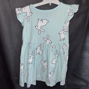 Carters Infant 18m Girls Aqua Blue Bunny Rabbit Short Sleeve Cotton Dress Easter - Picture 1 of 3