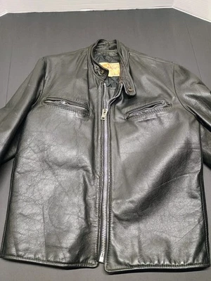 Chaqueta de Motociclista de Cuero Excelente De Colección Para Hombres 40 Negra Hecha en EE. UU. Edredón Forrado leer Foto 1 de 4