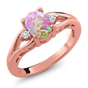 1.13 Ct Pink Simulated Opal Lab Grown Diamond 18K Rose Gold Plated Silver Ring - Picture 1 of 4