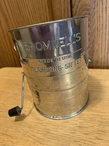Vintage Bromwells Metal 3 Cup Flour Sifter- Hand Crank Black Knob-With Sticker - Picture 1 of 3