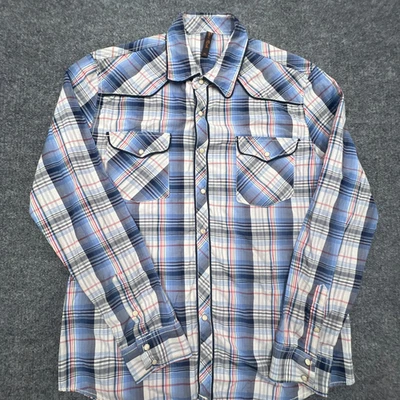 TRUE ROCK Western Shirt Mens L Multicolor Plaid Pearl Snap Pockets Long Sleeve - Image 1 of 4