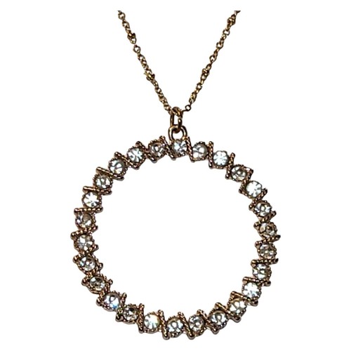 VETEMENTS Collana con ciondolo anello e strass cristallo tono oro 21"