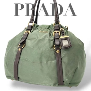 PRADA Schultertasche Handtasche 2-Wege Nylon Jacquard Khaki Authentisch - Bild 1 von 15