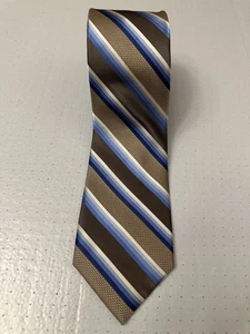 Cravatta Pronto Uomo 100% seta oliva/blu/bianco a righe 65" L 3" larghezza - Foto 1 di 3