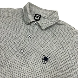 Footjoy Golf Polo Camicia Uomo XL Bianco Blu A Scacchi AOP Performance Elasticizzata - Foto 1 di 10