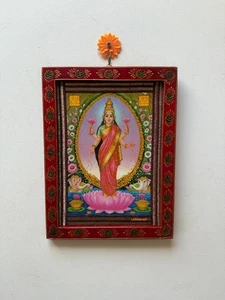 Vintage Lakshmi (Immagine Telaio: di Legno Dipinto a Mano Indiano Indù Arte - Picture 1 of 10