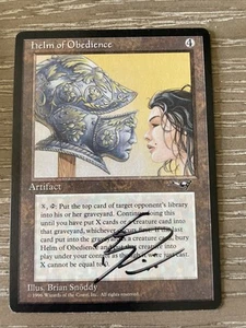 Helm of Obedience Alliances Magic the Gathering MTG NM Signed Snoddy Vintage - Picture 1 of 2