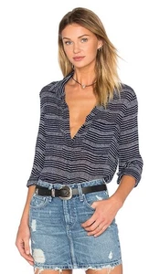 Cloth & Stone Navy Polka Dot Rayon Button Down Bluse Größe XS - Bild 1 von 7