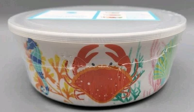 Contenedor de almacenamiento de melamina Martha Stewart juego de 6 piezas tapa de tazón cangrejo vida marina Foto 1 de 4