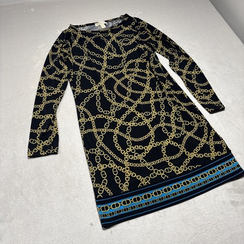 Michael Kors Vestito Donna Pullover Manica Lunga Nero Con Catene Oro Taglia P S