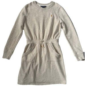 POLO RALPH LAUREN Girls Kids Beige Pony Drawstring Fleece Sweatshirt Dress XL 16 - Picture 1 of 6