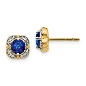 14k Yellow Gold Diamond and Sapphire Fancy Stud Earrings 2gm L-8 mm, W-8 mm - Picture 1 of 4