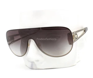 Versace Shield Sunglasses VE 2166 1252/8G Pale Gold and Black with Case - Picture 1 of 10