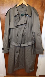 Lauren Ralph Lauren sz 46L khaki double breasted trench coat belted zip lining - Picture 1 of 19